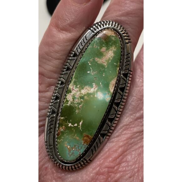 William G Johnson Navajo Lge Royston Turquoise Ring 10 Green Golden Brown Matrix - Picture 6 of 15